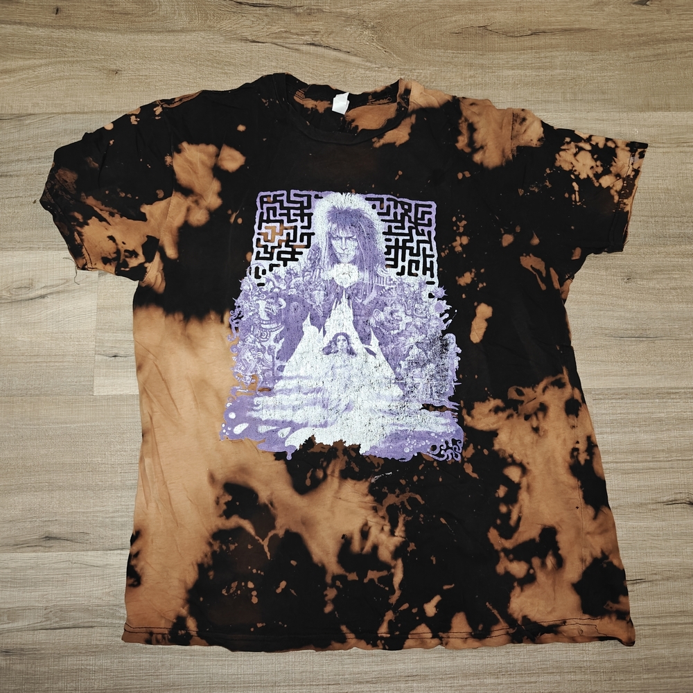 Black and Orange Tie-Dye T-Shirt with Purple Graphic